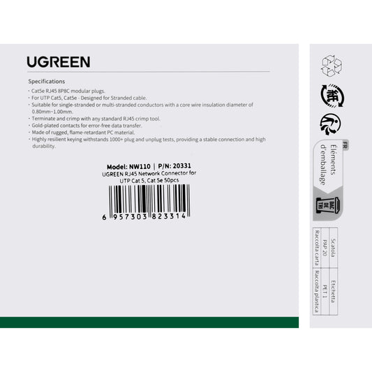 Sieťový konektor UGREEN NW110, RJ45, Cat5, sada 50 kusov