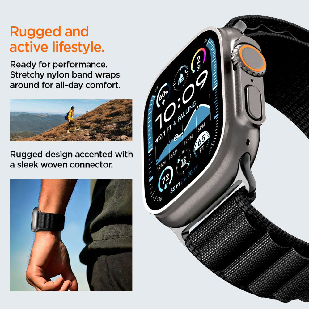 Spigen WBF1 Strap for Apple Watch 49mm / 46mm / 45mm / 44mm Series, Black AMP10144