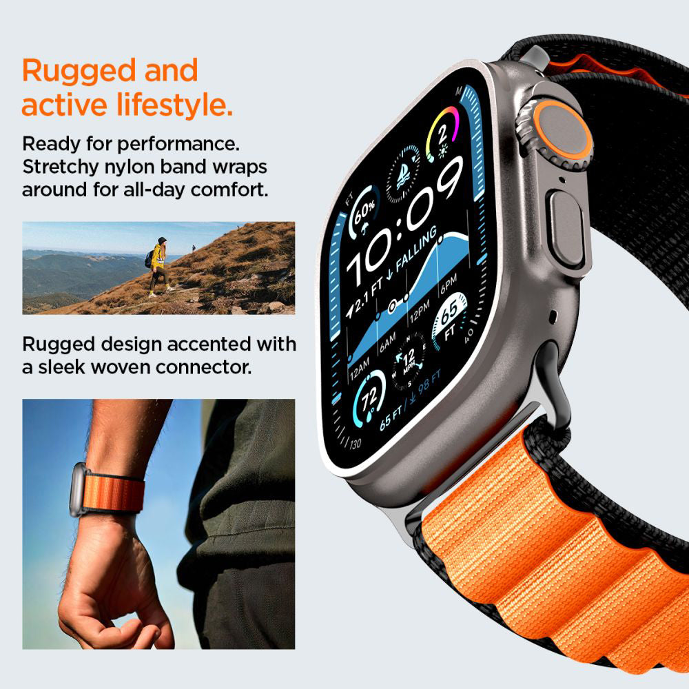 Remienok Spigen WBF1 pre Apple Watch 49mm / 46mm / 45mm / 44mm Series, Čierno-oranžový AMP10145