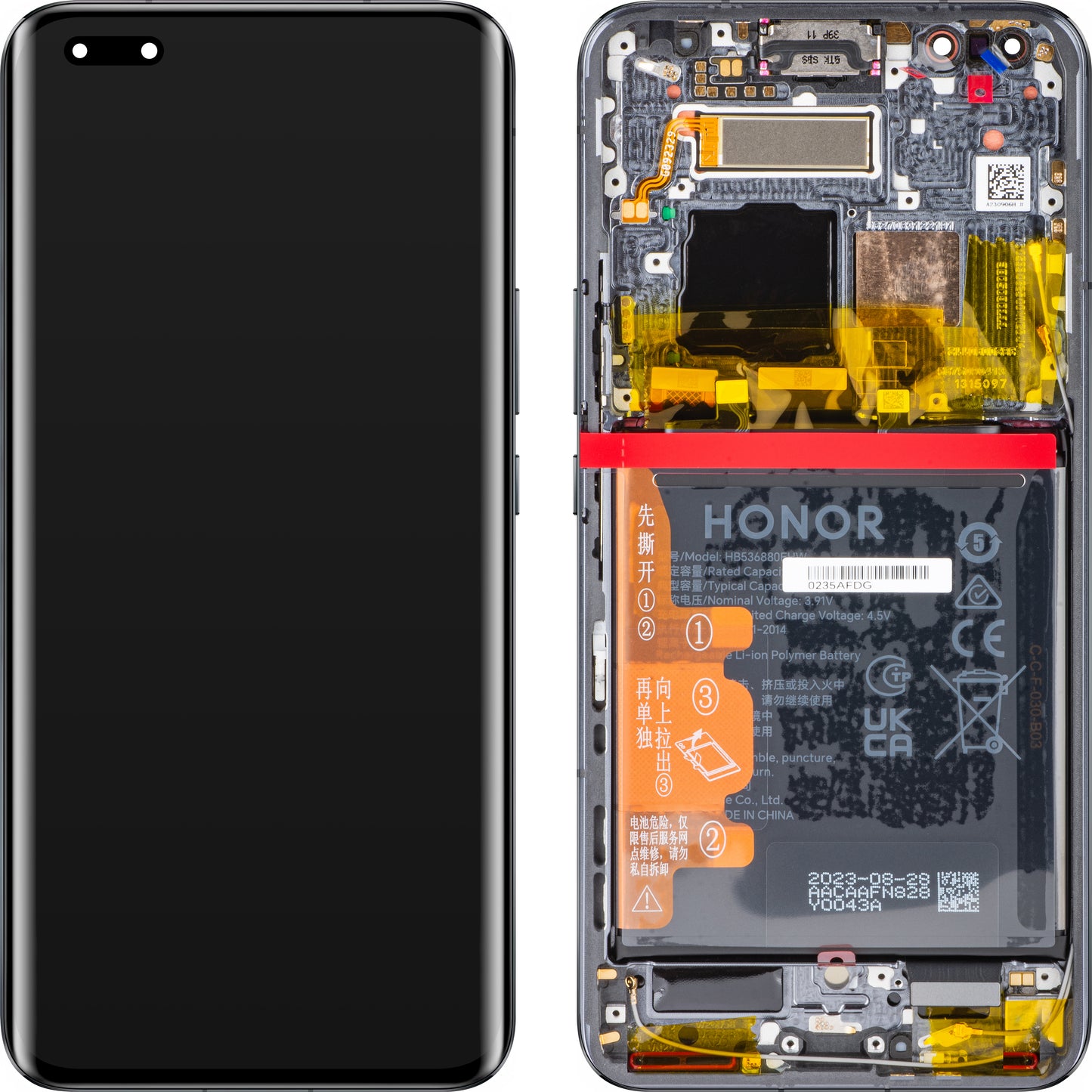 Display with Touchscreen Honor Magic5 Pro, with Frame and Battery, Black, Service Pack 0235AFDG