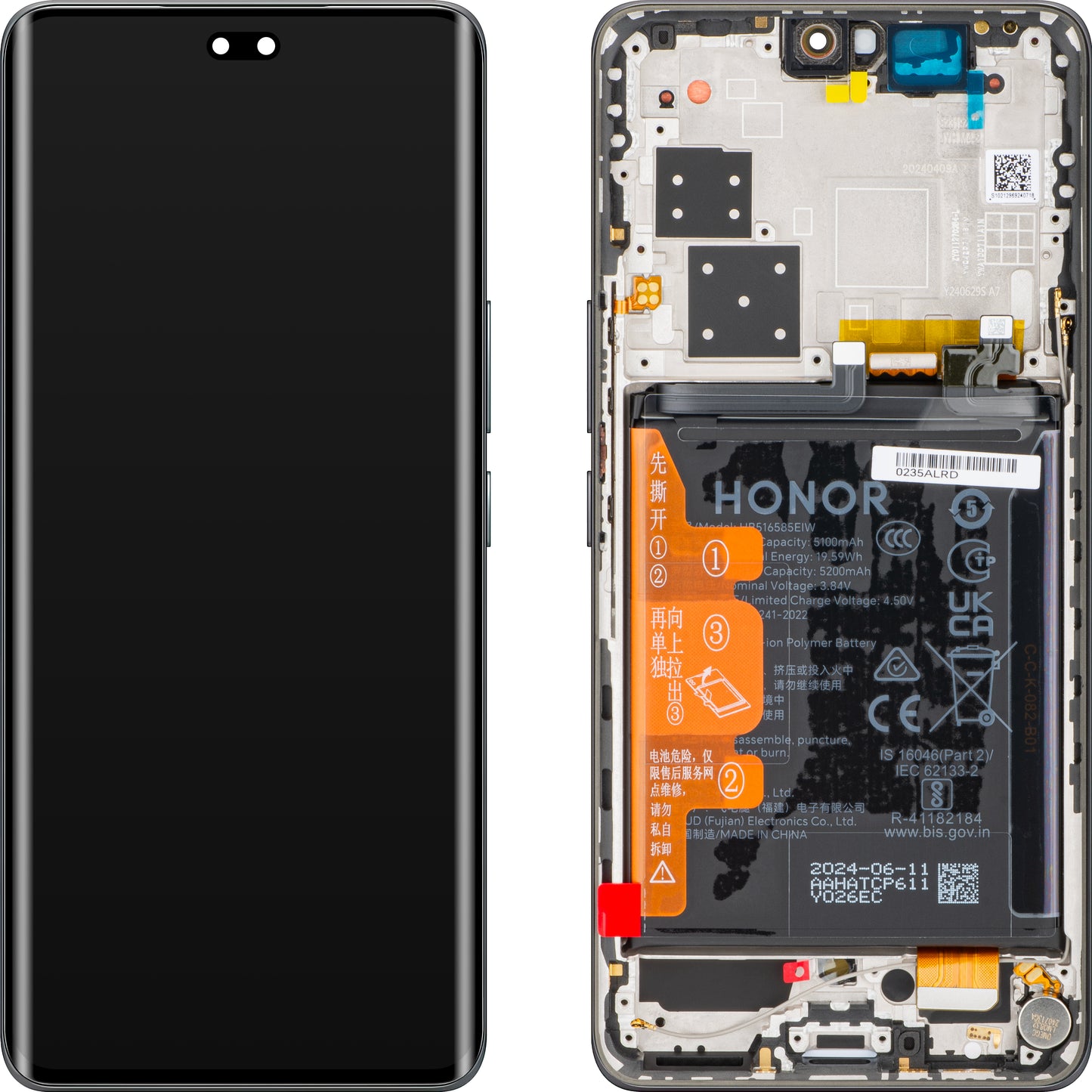 Dotykový displej Honor 200 Pro, s rámom, čierny, servisný balíček 0235ALRD