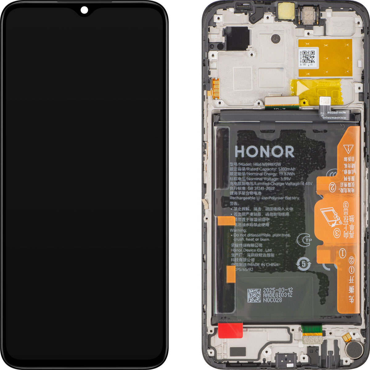 Displej s dotykovou obrazovkou Honor X6b Plus / X6b, s rámom a batériou, čierny, Service Pack 0235AKES