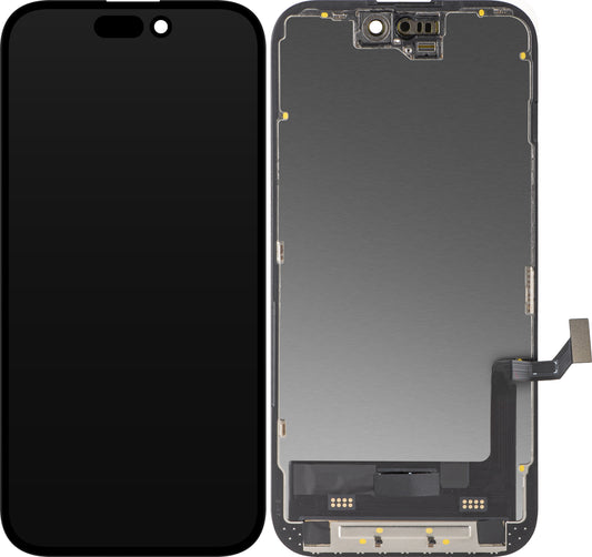 Displej s dotykovou obrazovkou MP kompatibilný s Apple iPhone 15, s rámom, verzia Soft OLED FHD Diagnostic, čierna