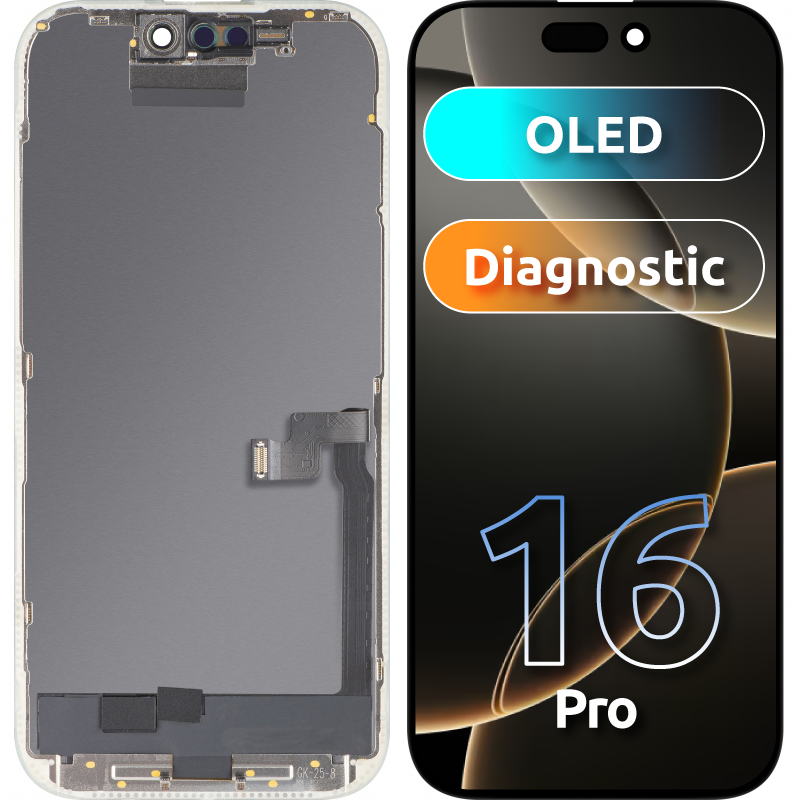 Displej s dotykovou obrazovkou MP kompatibilný s Apple iPhone 16 Pro, s rámom, verzia OLED FHD Diagnostic, čierna