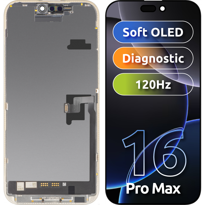 Displej s dotykovou obrazovkou MP kompatibilný s Apple iPhone 16 Pro Max, s rámom, softvérová verzia OLED FHD diagnostika, čierny