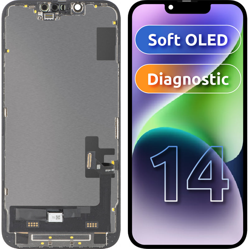 Displej s dotykovou obrazovkou MP kompatibilný s Apple iPhone 14, s rámom, verzia Soft OLED FHD Diagnostic, čierna