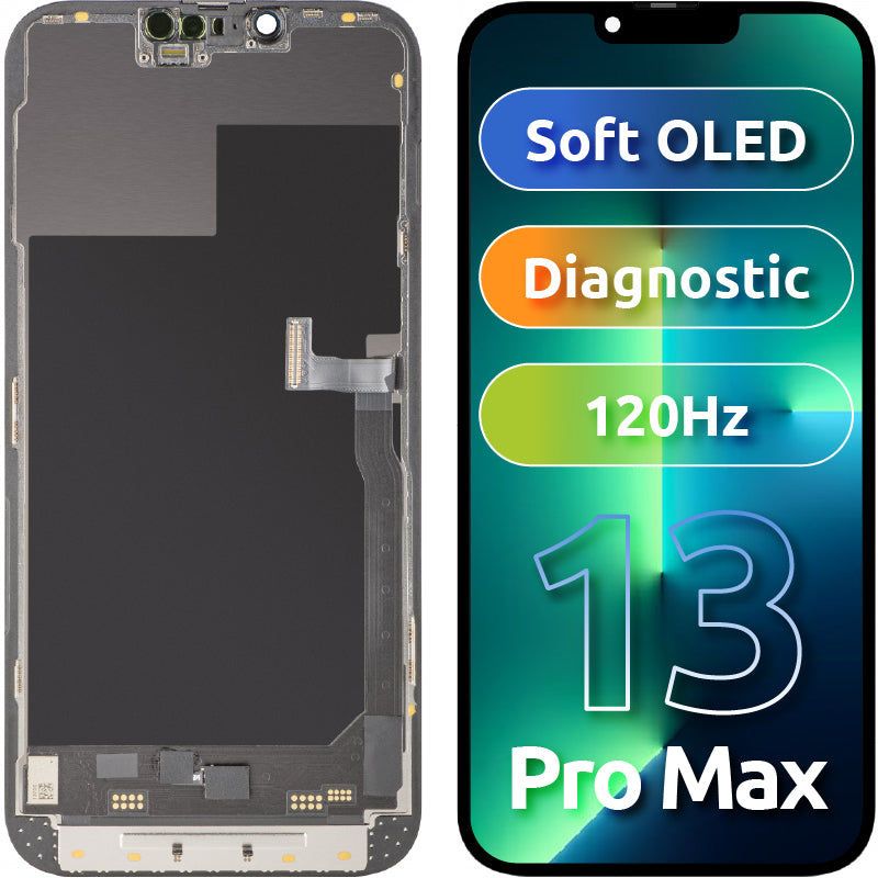 Displej s dotykovou obrazovkou MP kompatibilný s Apple iPhone 13 Pro Max, s rámom, verzia Soft OLED 120Hz FHD Diagnostic, čierna