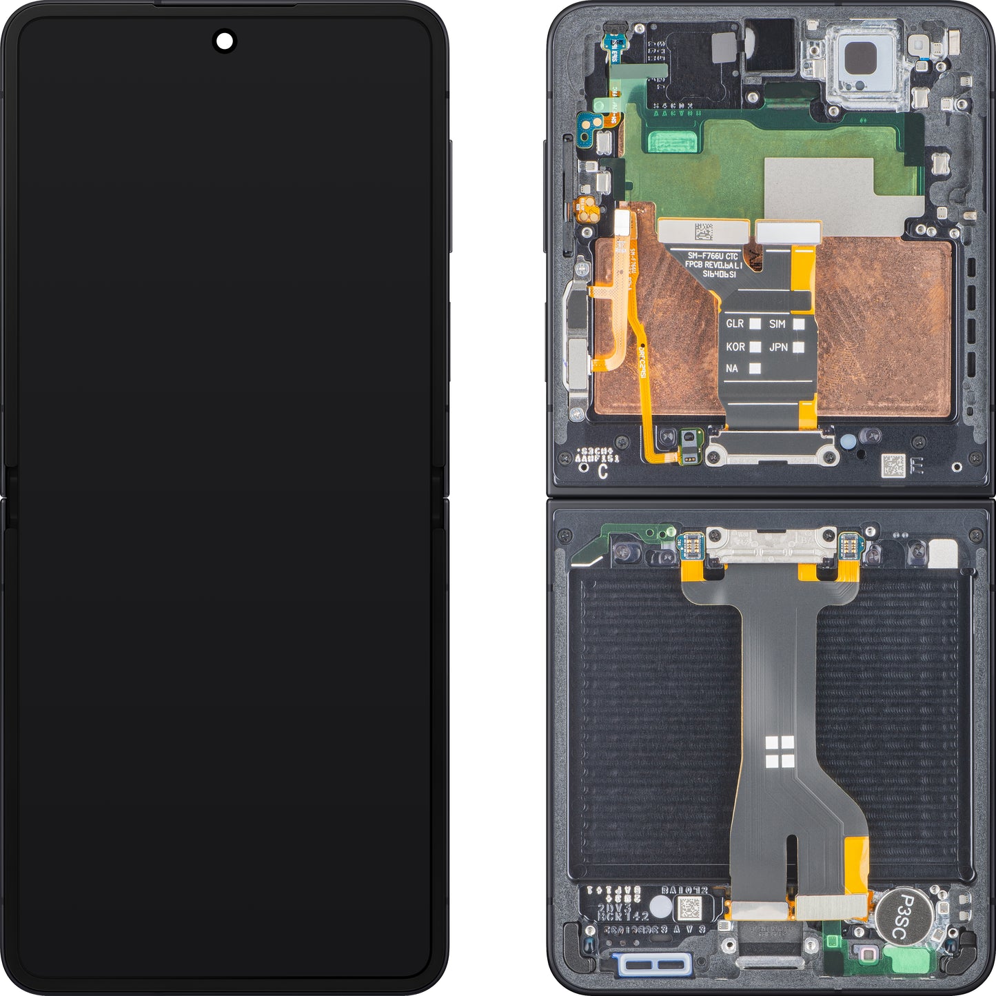 Displej s dotykovou obrazovkou Samsung Galaxy Z Flip7 F766, s rámom, pod vnútorným, čierny (Jet Black), servisný balíček GH82-37581C