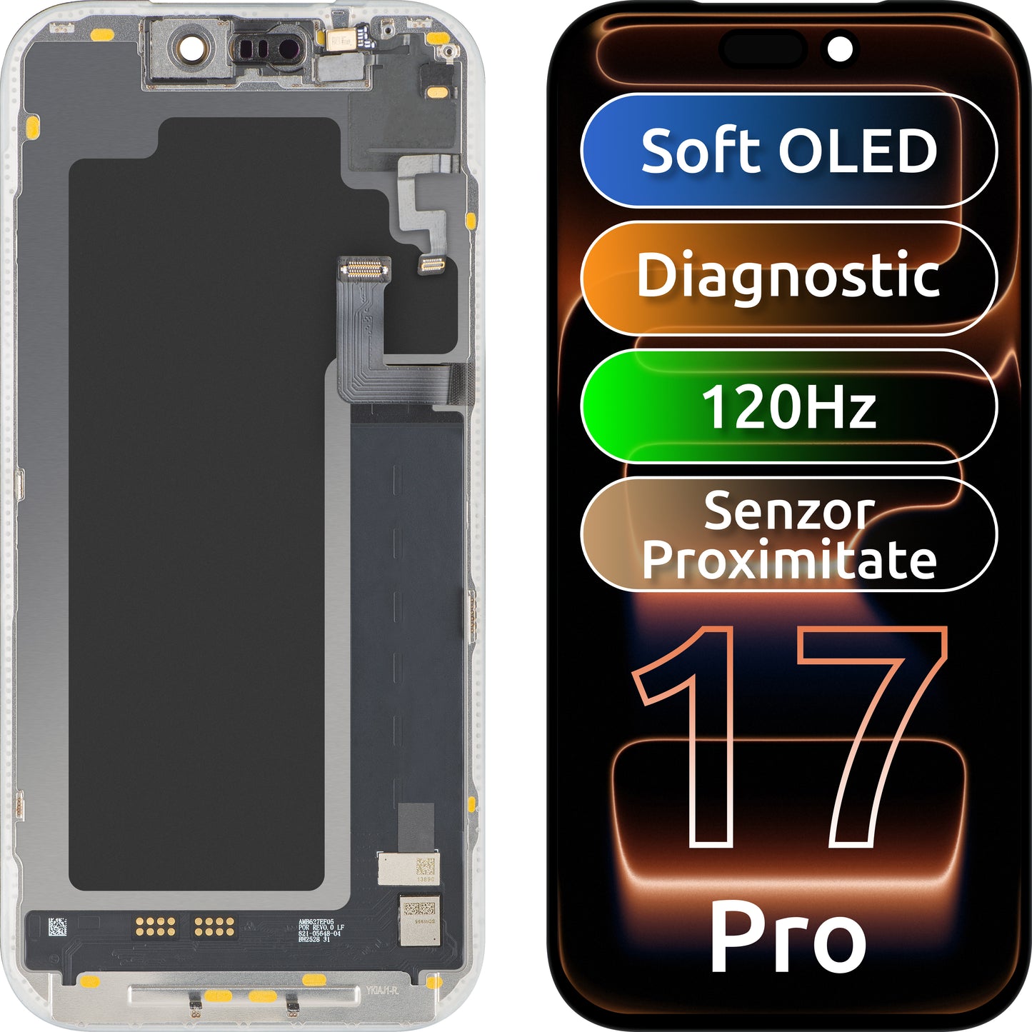 Displej s dotykovou obrazovkou a svetelným proximálnym senzorom MP kompatibilný s Apple iPhone 17 Pro, s rámom, softvérová verzia OLED FHD 120Hz diagnostika, čierny