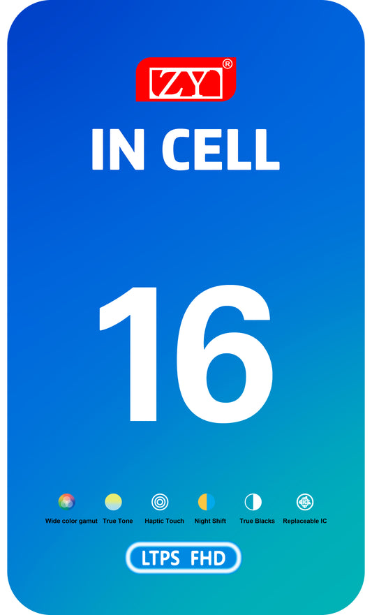 Displej s dotykovou obrazovkou ZY pre Apple iPhone 16, s rámom, verzia LCD In-Cell, čierna