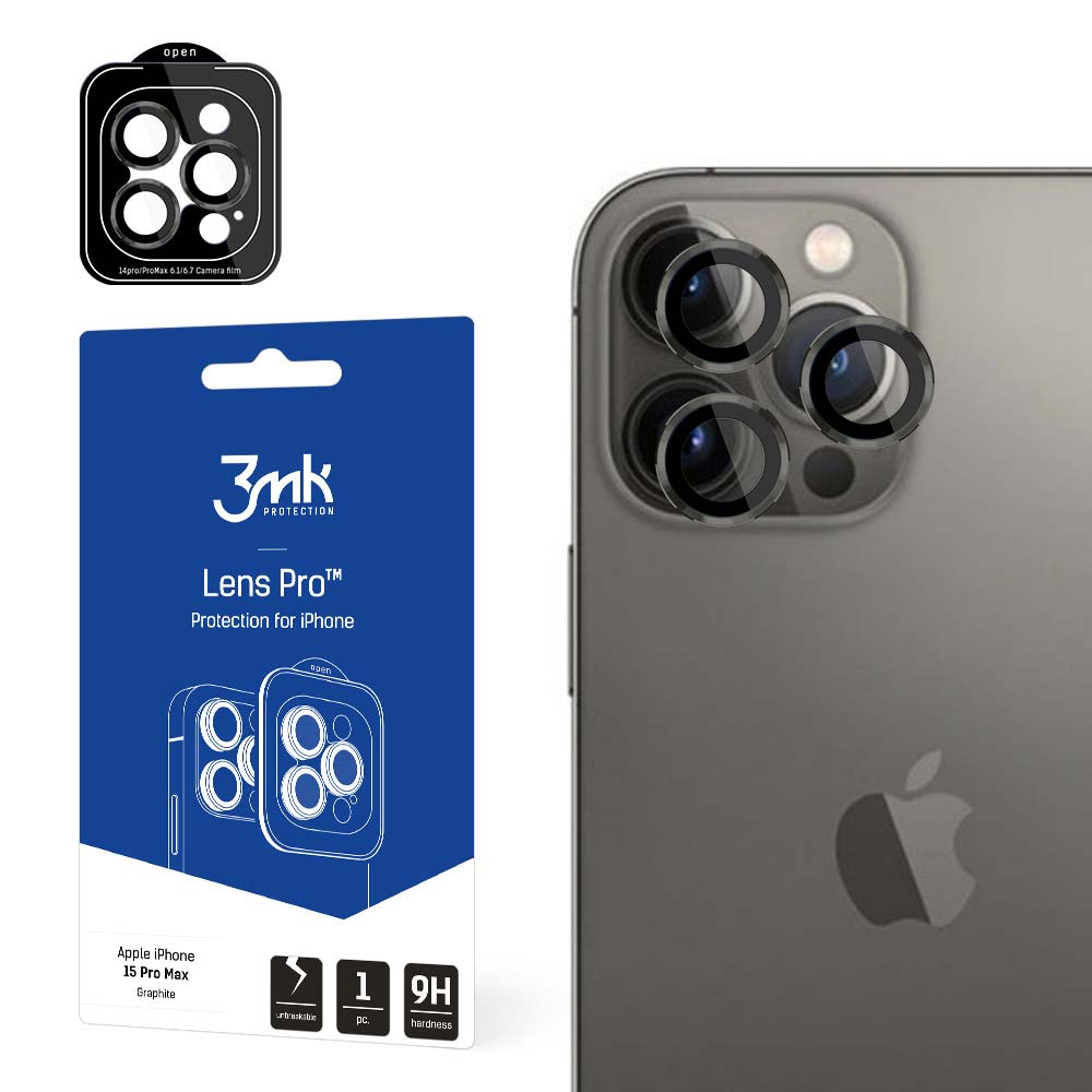 Ochranná fólia na zadnú kameru 3MK pre Apple iPhone 15 Pro Max, Tvrdené sklo, Čierna