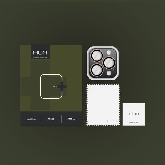 HOFI CamRing PRO+ Ochranná fólia na zadný fotoaparát pre Apple iPhone 16 Pro Max / 16 Pro, chránená sklom, zlatá farba
