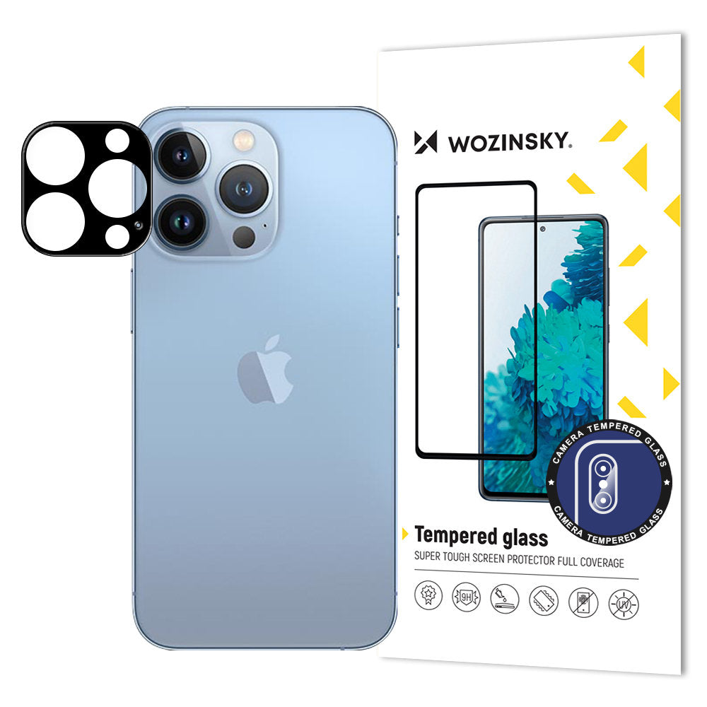 Ochranná fólia na zadnú kameru WZK pre Apple iPhone 15 Pro Max, Tvrdené sklo, Čierna