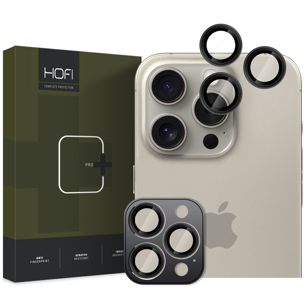 Ochranná fólia na zadnú kameru HOFI CamRing PRO+ pre Apple iPhone 16 Pro Max / 16 Pro, Tvrdené sklo, Čierna