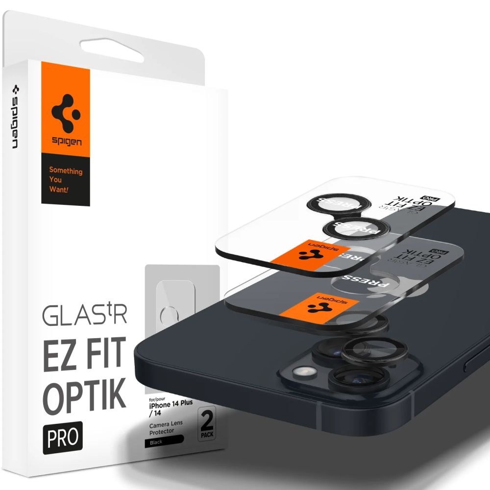 Ochranná fólia na zadnú kameru Spigen GlastR EZ FIT Optik Pro pre Apple iPhone 15 Plus / 15, Kalené sklo, Sada 2 kusy, Čierna AGL05213