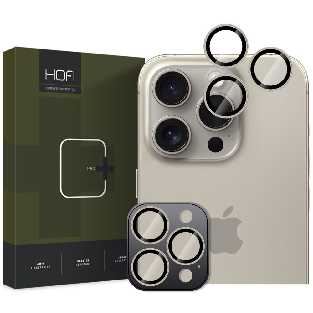 Ochranná fólia na zadnú stranu fotoaparátu HOFI CamRing PRO+ pre Apple iPhone 16 Pro Max / 16 Pro, chránená sklom, sivá