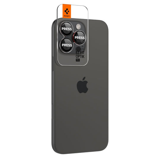 Spigen EZ FIT ochranná fólia na zadný fotoaparát pre Apple iPhone 16 Pro Max / 16 Pro / 15 Pro Max, chránené sklo, sada 2 ks, čierna AGL05217