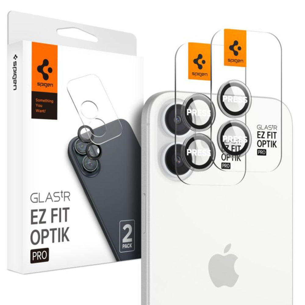 Ochranná fólia na zadnú kameru Spigen GlastR EZ FIT Optik Pro pre Apple iPhone 17 / 16 Plus / 16, Kalené sklo, Sada 2 kusy, Priehľadná