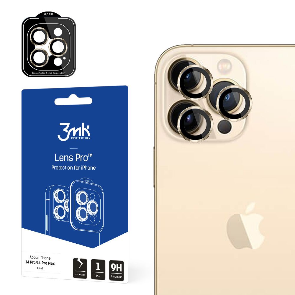 Ochranná fólia na zadnú kameru 3MK Protection Pro pre Apple iPhone 14 Pro Max / 14 Pro, tvrdené sklo, zlatá