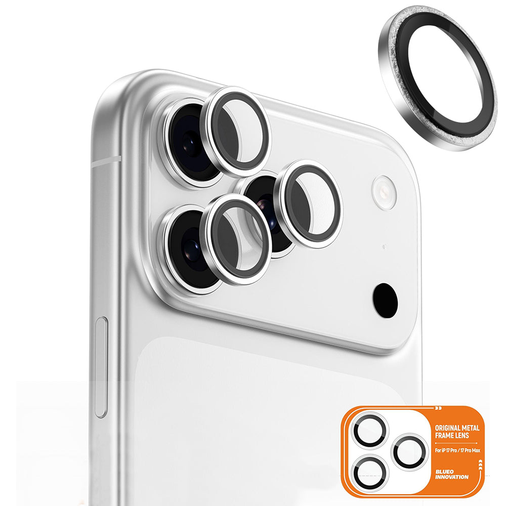 Ochranná fólia na zadnú kameru Blueo Glitter Diamond Metal Frame pre Apple iPhone 17 Pro Max / 17 Pro, Kalené sklo, Strieborná