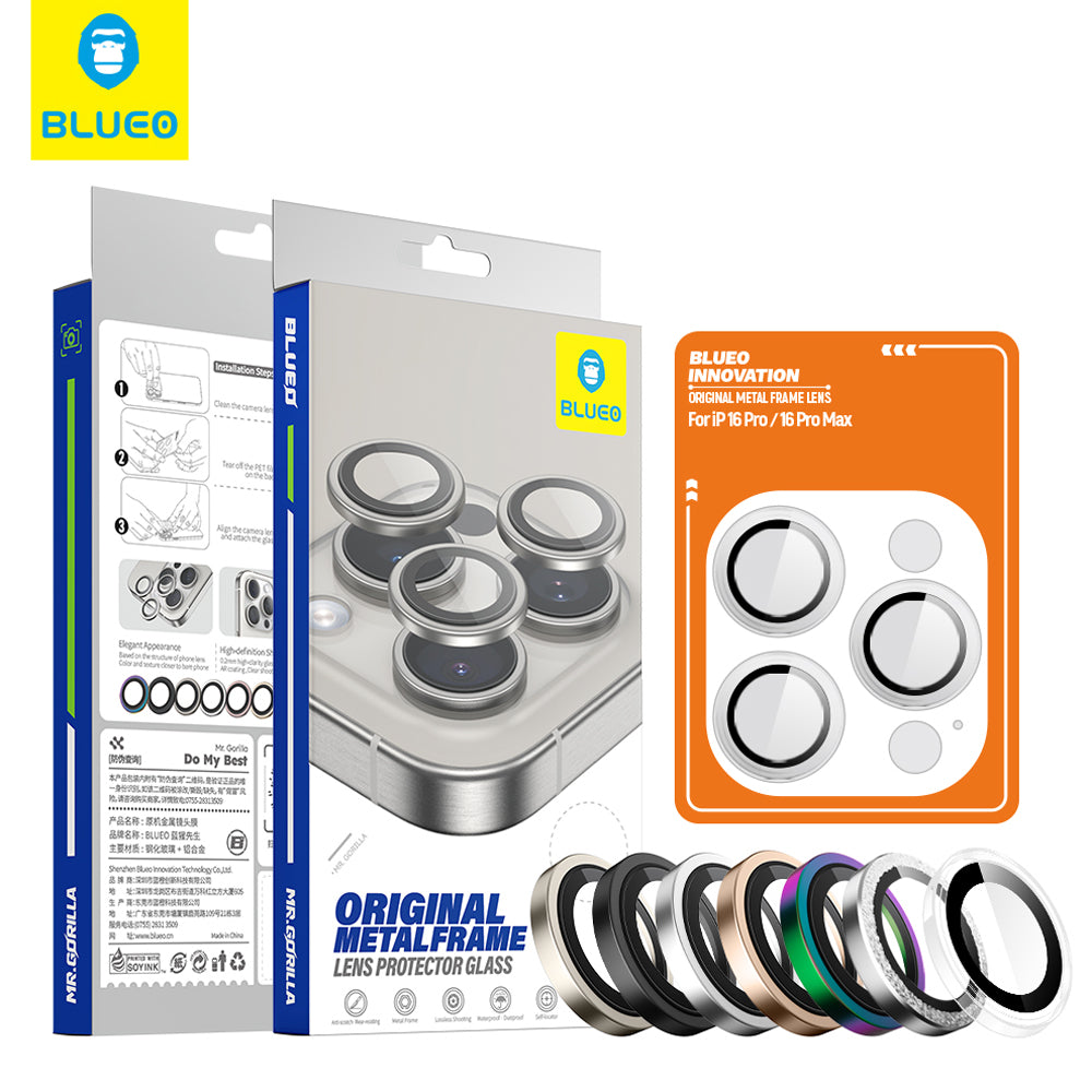 Ochranná fólia na zadnú kameru Blueo Metal Frame pre Apple iPhone 16 Pro Max / 16 Pro, tvrdené sklo, čierna