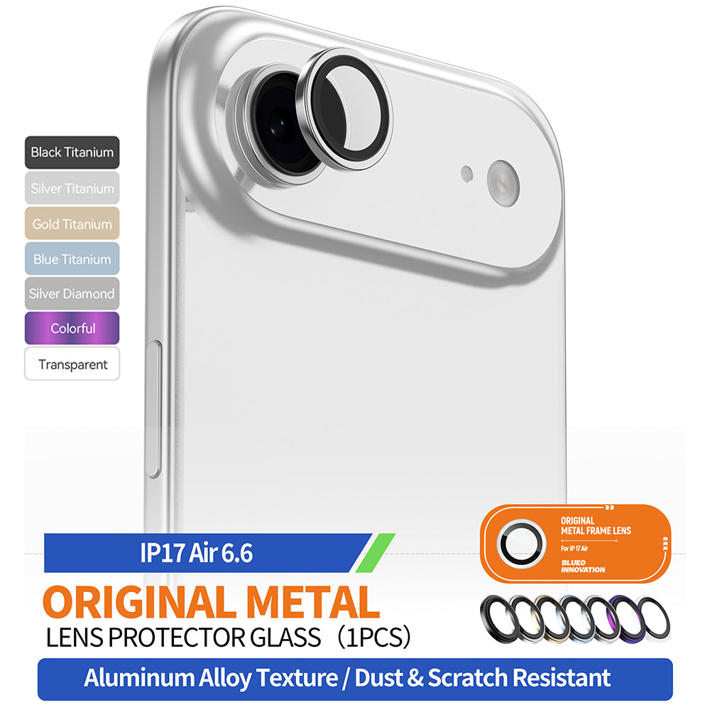 Ochranná fólia na zadnú kameru Blueo Metal Frame pre Apple iPhone 17 Air, Tvrdené sklo, Strieborná