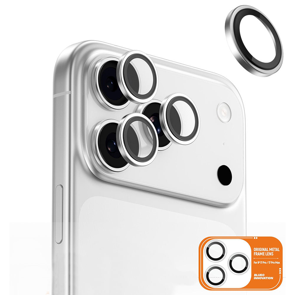 Ochranná fólia na zadnú kameru Blueo Metal Frame pre Apple iPhone 17 Pro Max / 17 Pro, Tvrdené sklo, Strieborná