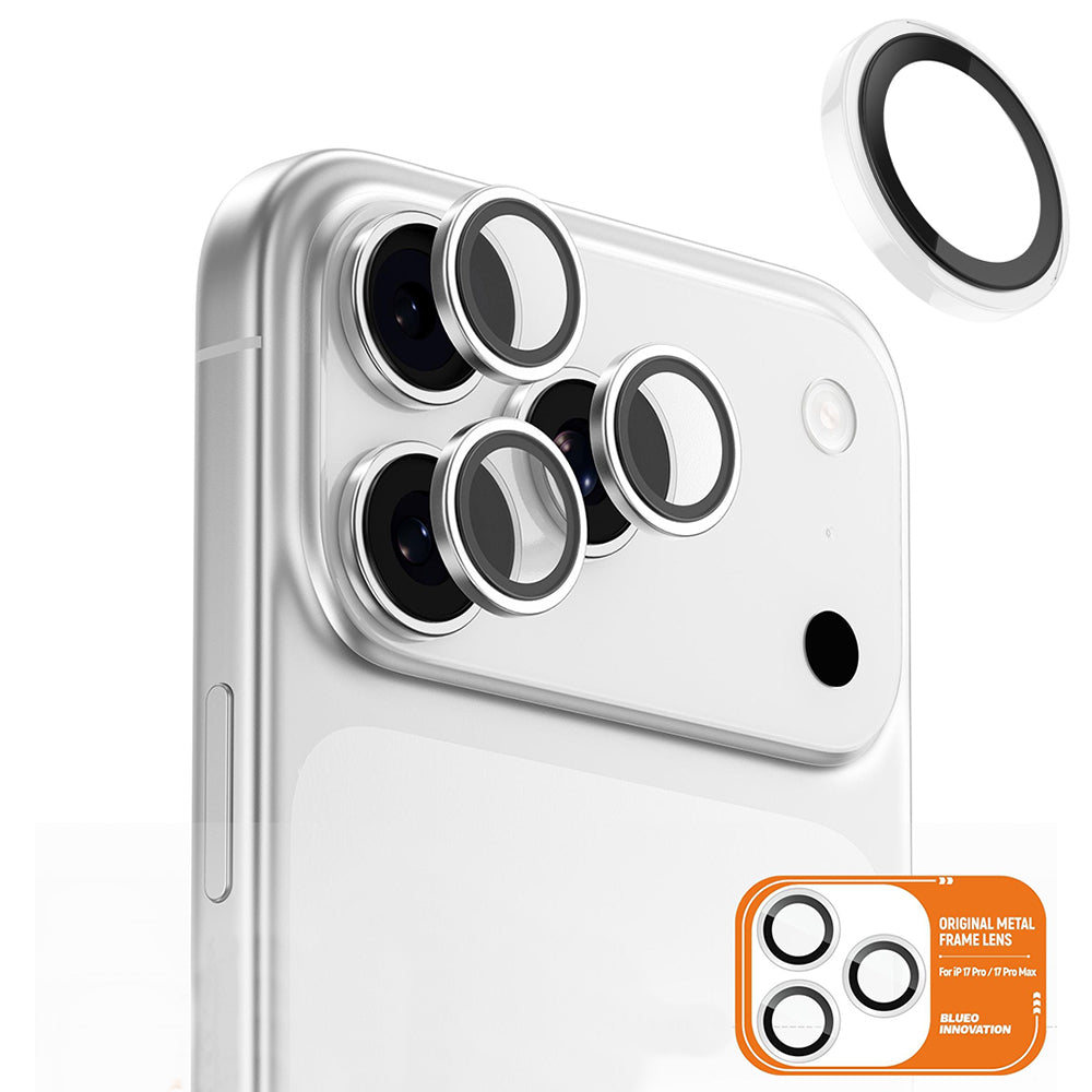 Ochranná fólia Blueo Metal Frame na zadnú kameru pre Apple iPhone 17 Pro Max / 17 Pro, Kalené sklo, Priehľadná