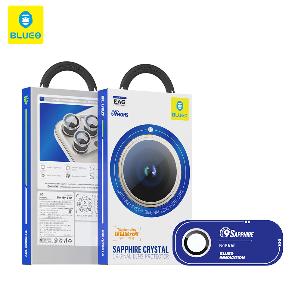 Ochranná fólia na zadnú kameru Blueo Sapphire Crystal pre Apple iPhone 17 Air, Tvrdené sklo, Čierna