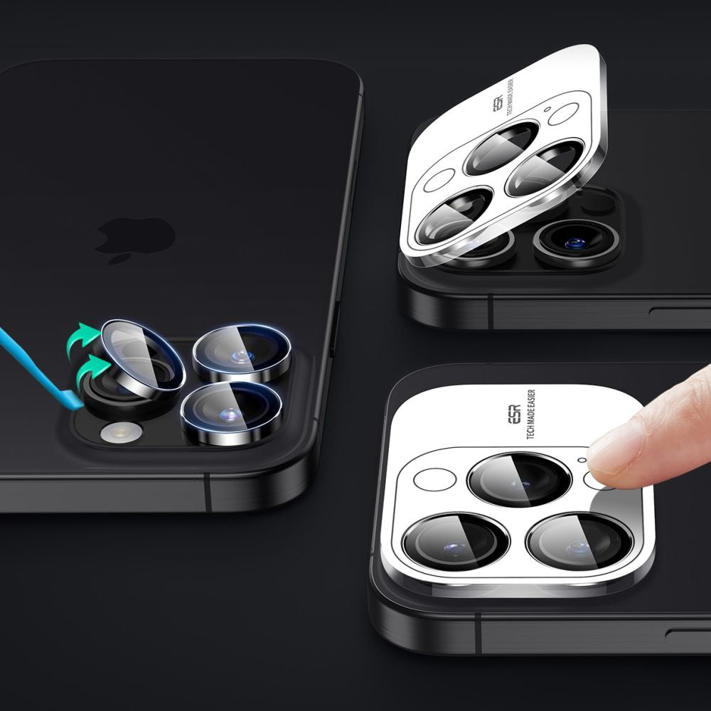 Ochranná fólia ESR Armorite na zadnú kameru pre Apple iPhone 17 Pro Max / 17 Pro / 16 Pro Max / 16 Pro, Tvrdené sklo, Čierna