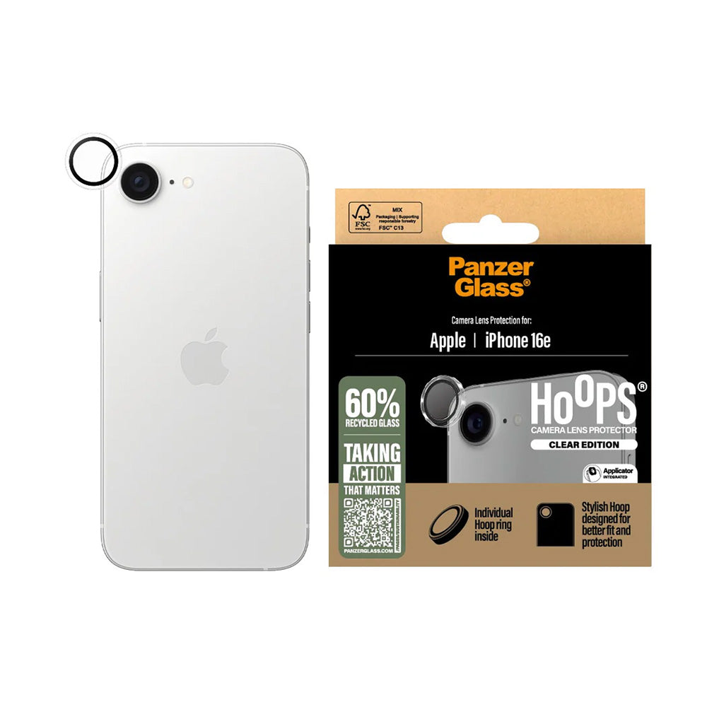 Ochranná fólia PanzerGlass Hoops na zadnú kameru pre Apple iPhone 17e / 16e, Kalené sklo, Priehľadná
