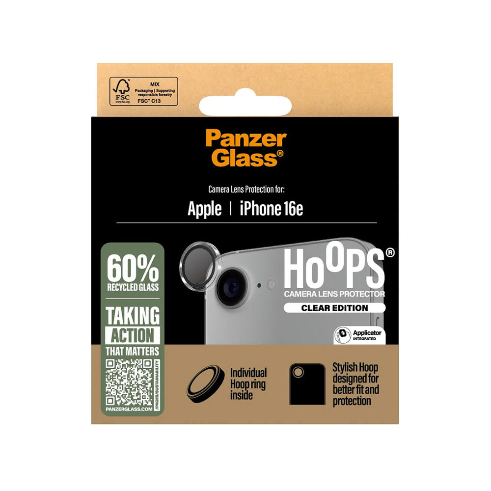 Ochranná fólia PanzerGlass Hoops na zadnú kameru pre Apple iPhone 17e / 16e, Kalené sklo, Priehľadná
