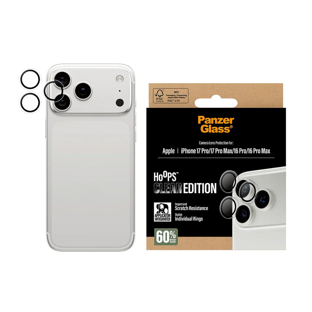 Ochranná fólia PanzerGlass Hoops na zadnú kameru pre Apple iPhone 17 Pro, Kalené sklo, Priehľadná