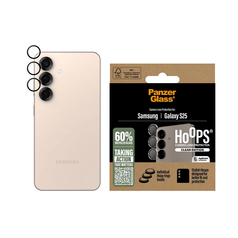 Ochranná fólia PanzerGlass Hoops na zadnú kameru pre Samsung Galaxy S25 S931, Tvrdené sklo, Priehľadná