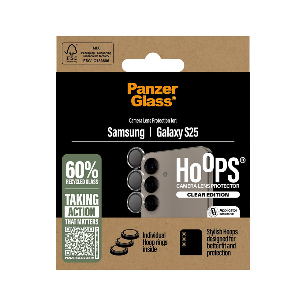 Ochranná fólia PanzerGlass Hoops na zadnú kameru pre Samsung Galaxy S25 S931, Tvrdené sklo, Priehľadná