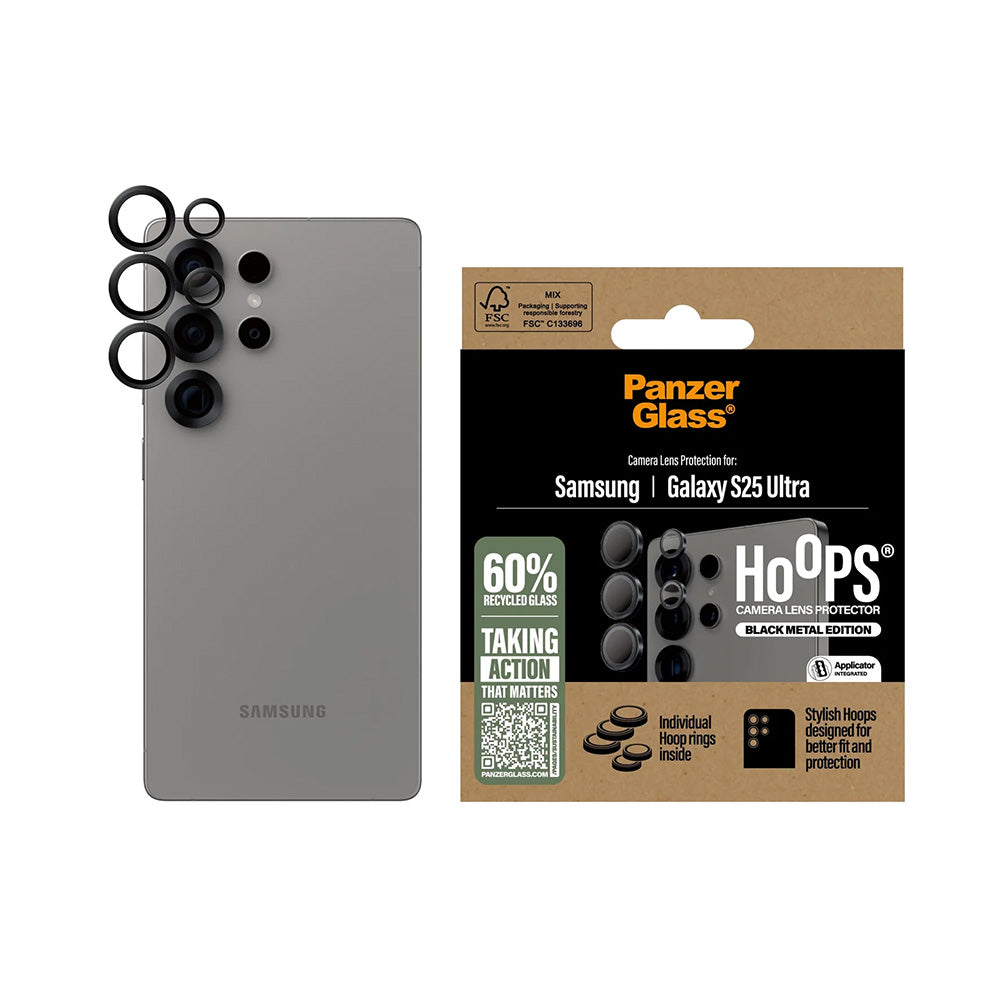 Ochranná fólia PanzerGlass Hoops na zadnú kameru pre Samsung Galaxy S25 Ultra S938, Tvrdené sklo, Čierna