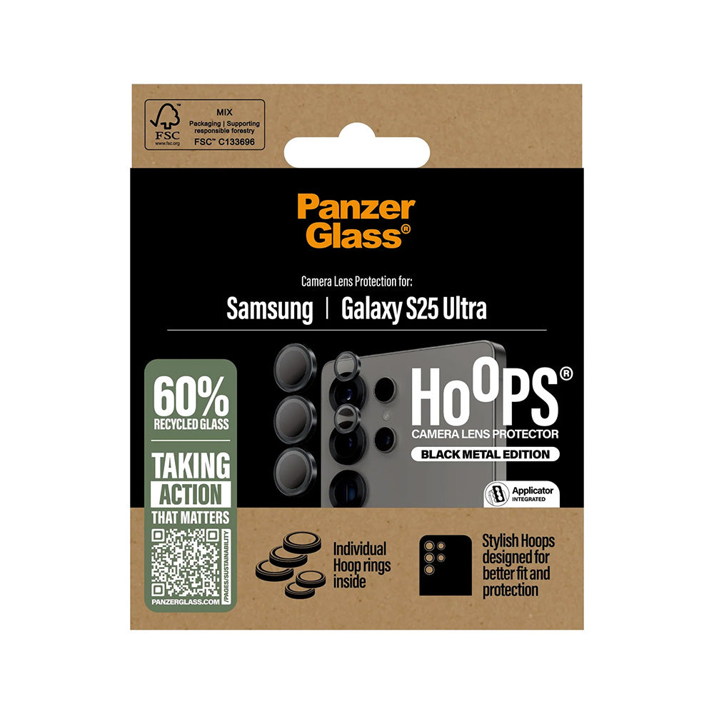 Ochranná fólia PanzerGlass Hoops na zadnú kameru pre Samsung Galaxy S25 Ultra S938, Tvrdené sklo, Čierna