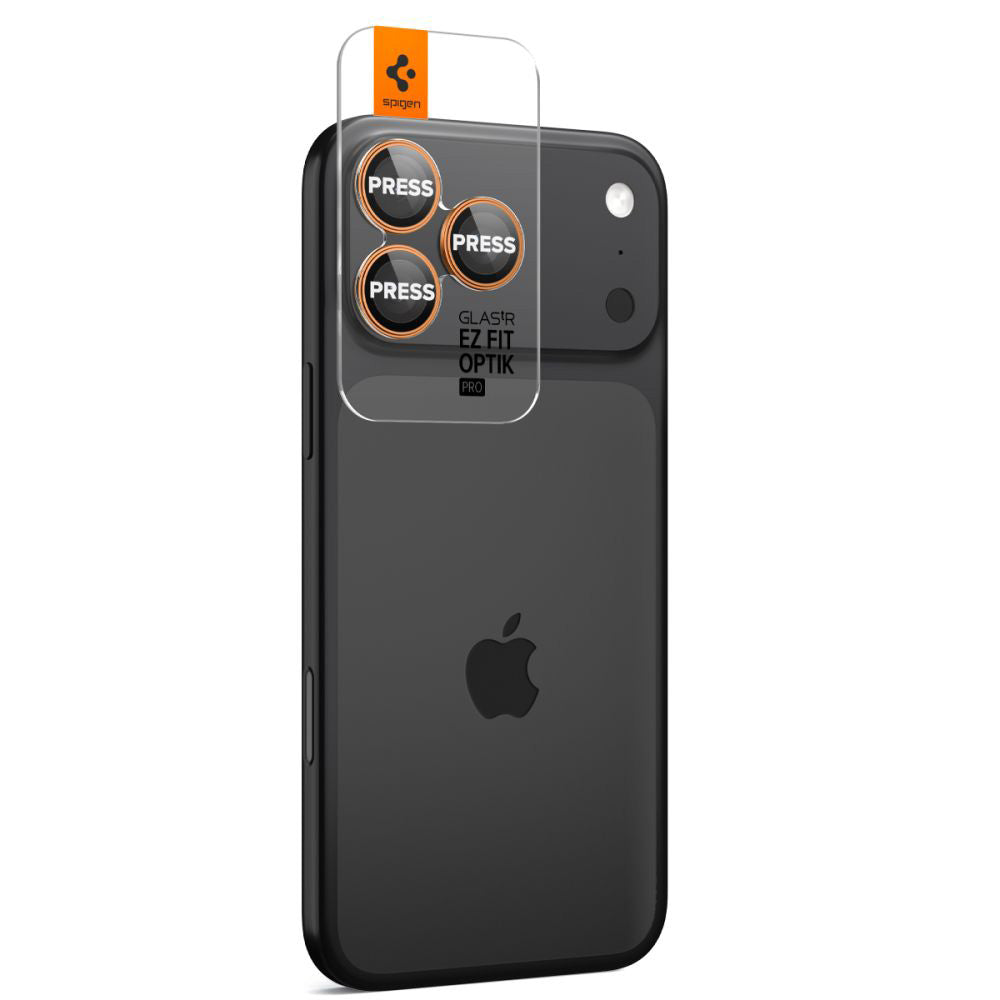 Ochranná fólia na zadnú kameru Spigen GlastR EZ FIT Optik Pro pre Apple iPhone 17 Pro Max / 17 Pro, Tvrdené sklo, Sada 2 kusy, Oranžová