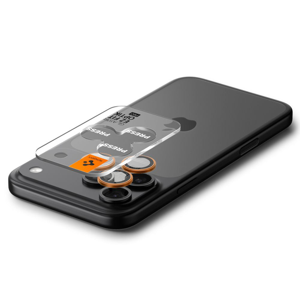 Ochranná fólia na zadnú kameru Spigen GlastR EZ FIT Optik Pro pre Apple iPhone 17 Pro Max / 17 Pro, Tvrdené sklo, Sada 2 kusy, Oranžová