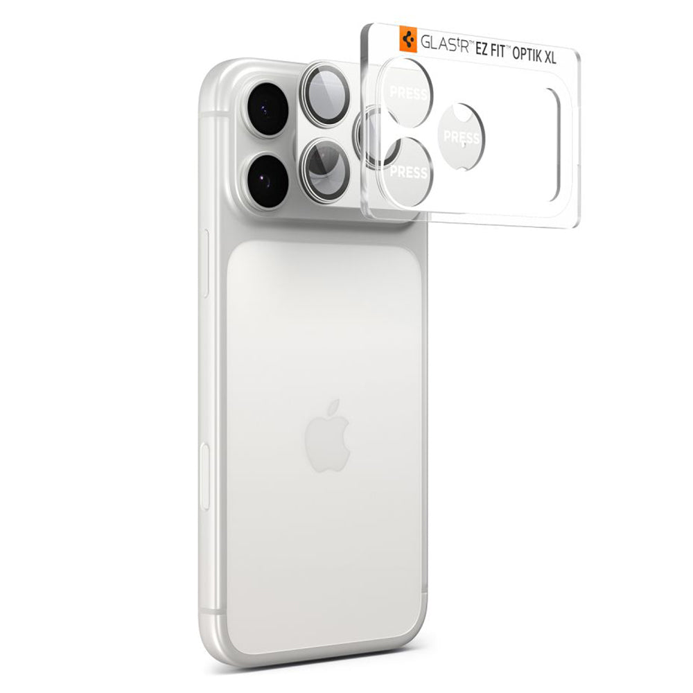 Ochranná fólia na zadnú kameru Spigen GlastR EZ FIT Optik Pro XL pre Apple iPhone 17 Pro Max, Tvrdené sklo, Strieborná AGL10652