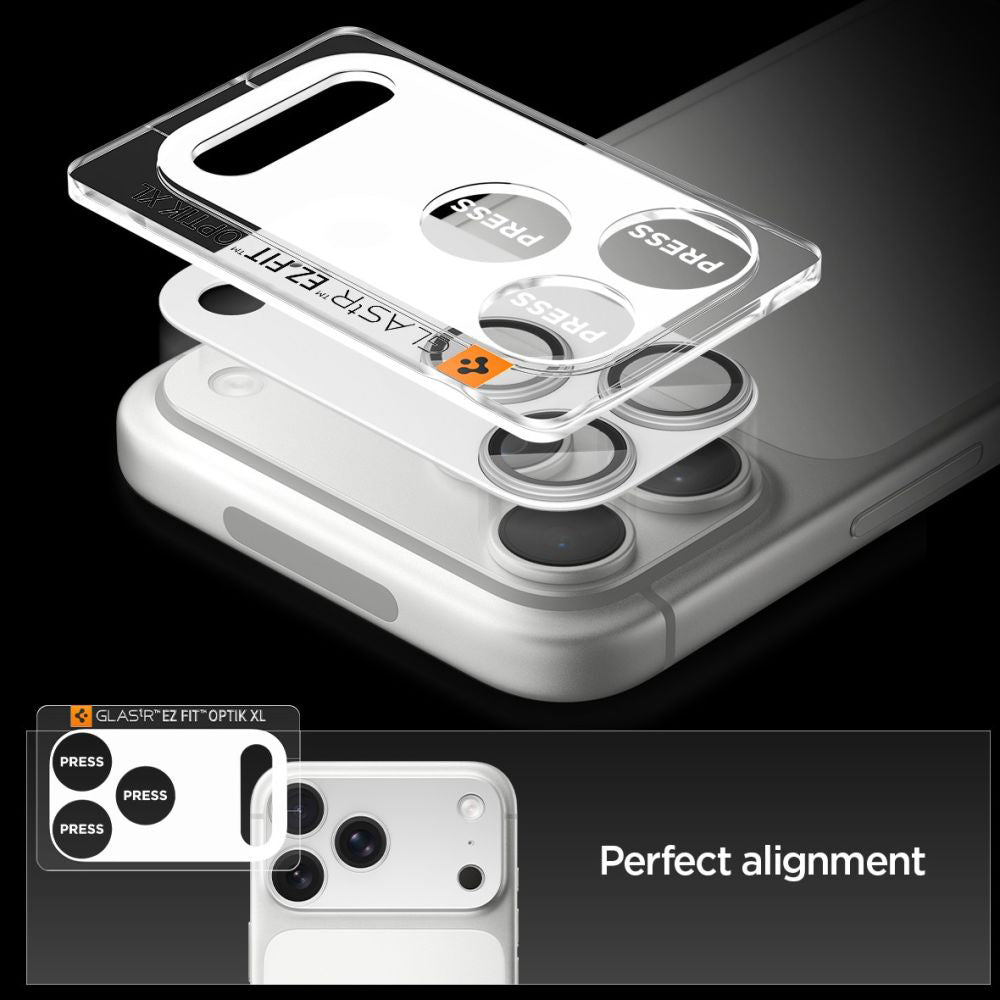 Ochranná fólia na zadnú kameru Spigen GlastR EZ FIT Optik Pro XL pre Apple iPhone 17 Pro Max, Tvrdené sklo, Strieborná AGL10652