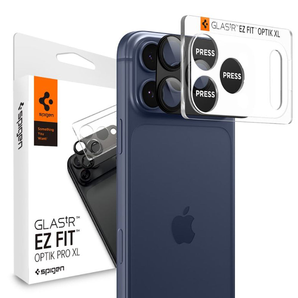 Ochranná fólia na zadnú kameru Spigen GlastR EZ FIT Optik Pro XL pre Apple iPhone 17 Pro Max, Tvrdené sklo, Čierna AGL10649