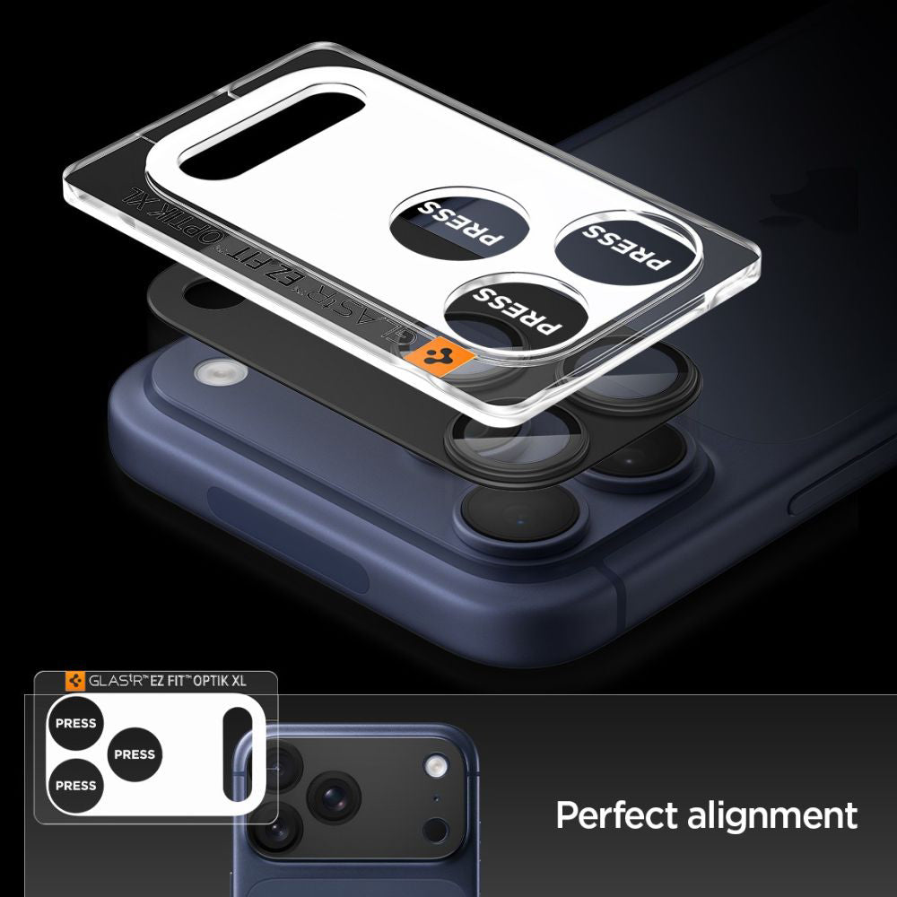 Ochranná fólia na zadnú kameru Spigen GlastR EZ FIT Optik Pro XL pre Apple iPhone 17 Pro Max, Tvrdené sklo, Čierna AGL10649