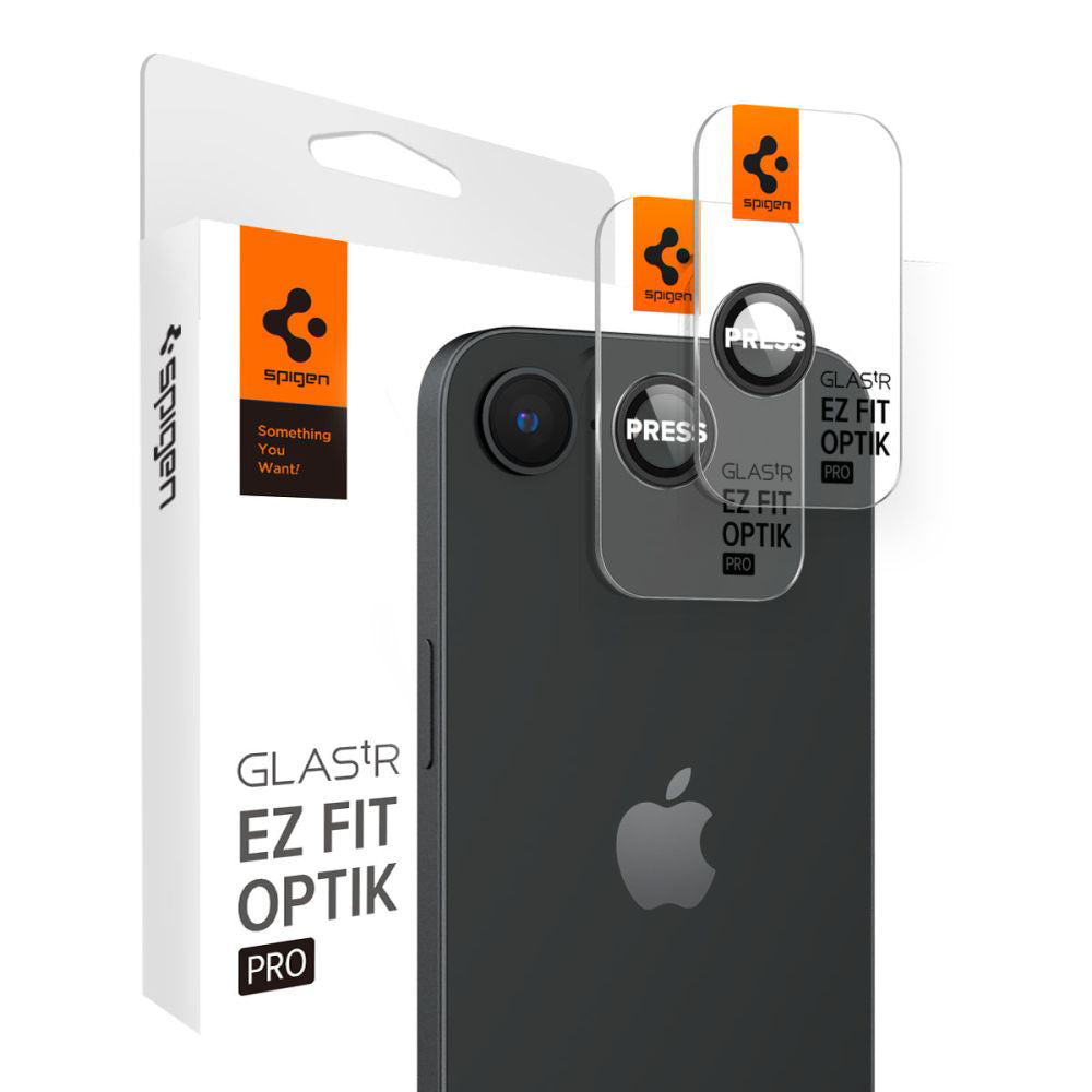 Ochranná fólia na zadnú kameru Spigen GlastR EZ FIT Optik Pro pre Apple iPhone 17e / 16e, Kalené sklo, Sada 2 kusy, Čierna AGL09279