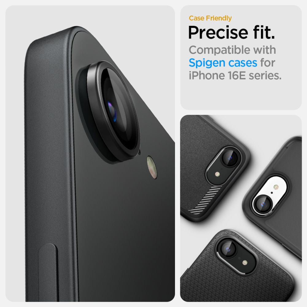 Ochranná fólia na zadnú kameru Spigen GlastR EZ FIT Optik Pro pre Apple iPhone 17e / 16e, Kalené sklo, Sada 2 kusy, Čierna AGL09279