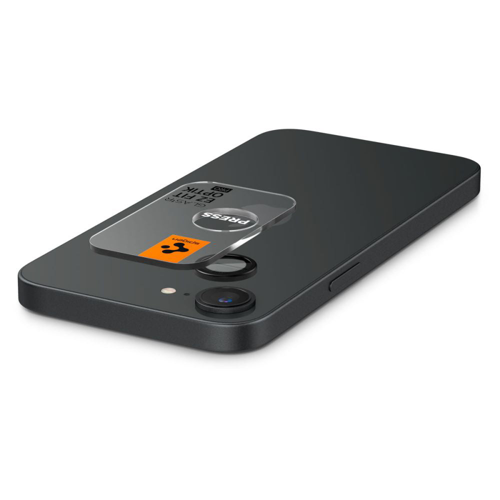 Ochranná fólia na zadnú kameru Spigen GlastR EZ FIT Optik Pro pre Apple iPhone 17e / 16e, Kalené sklo, Sada 2 kusy, Čierna AGL09279