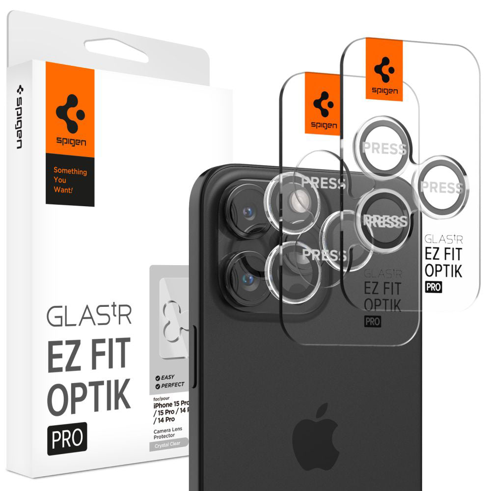 Ochranná fólia na zadnú kameru Spigen GlastR EZ FIT Optik Pro pre Apple iPhone 17 Pro Max / 17 Pro, Tvrdené sklo, Sada 2 kusy, Priehľadná