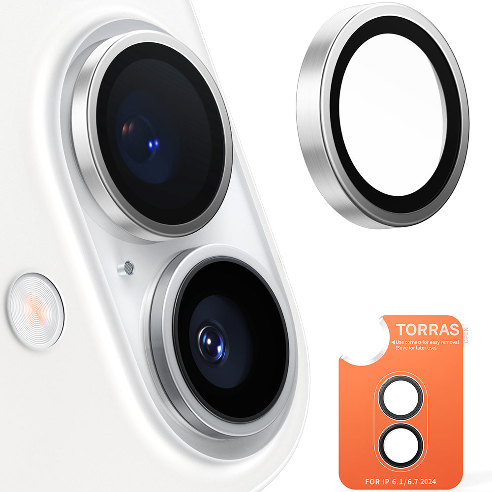 Ochranná fólia na zadnú kameru Torras Lensguard pre Apple iPhone 16 Plus / 16, Tvrdené sklo, Metalická sivá