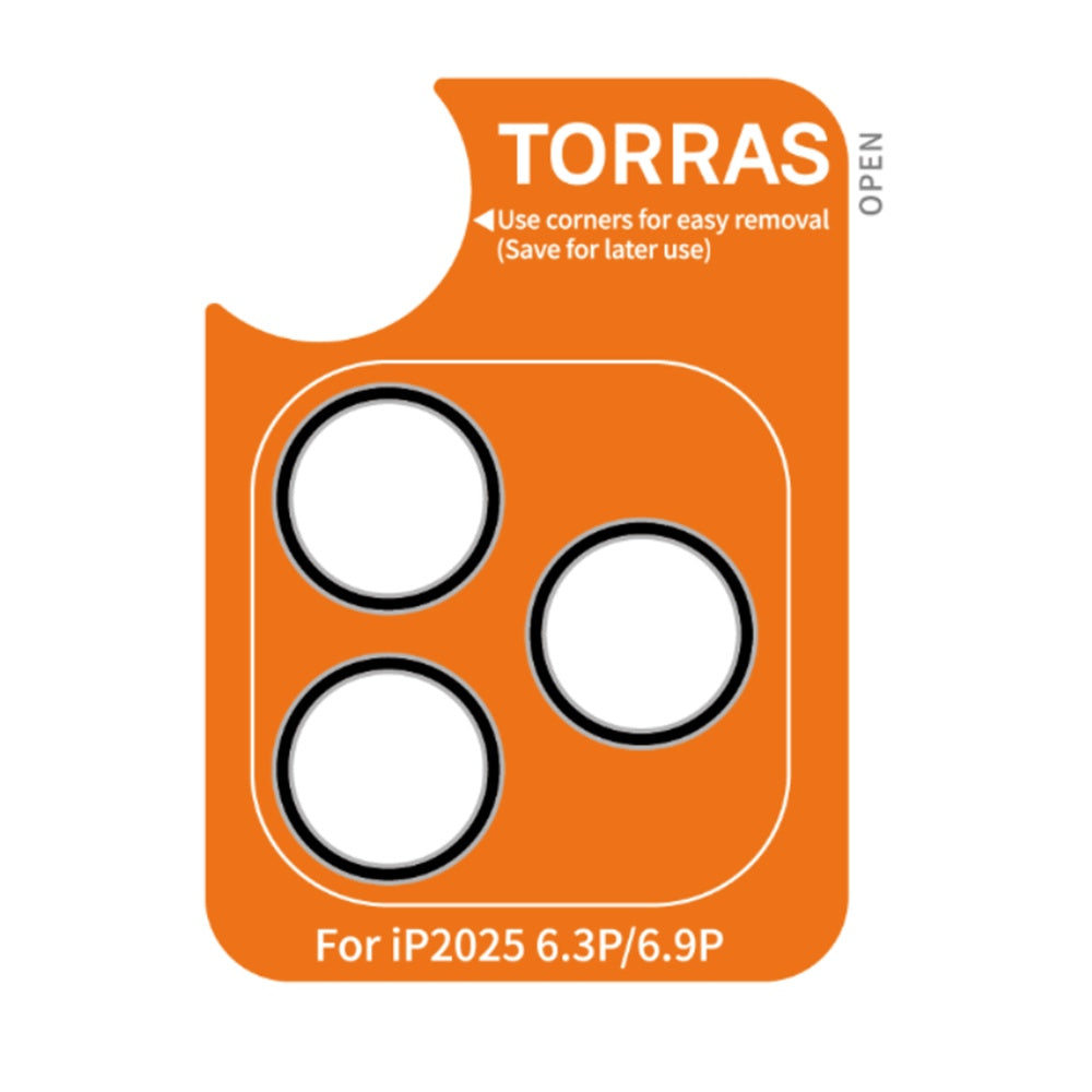 Ochranná fólia na zadnú kameru Torras Lensguard pre Apple iPhone 17 Pro, Tvrdené sklo, Čierna