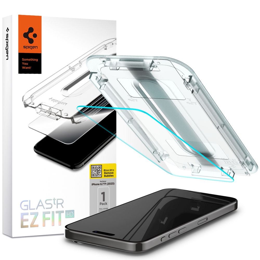 Ochranná fólia na displej Spigen GlastR EZ FIT HD pre Apple iPhone 15 Pro, Kalené sklo, Full Glue, 2.5D AGL06898
